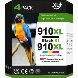 910XL Ink Cartridges for HP Printers Replacement for HP 910XL Ink Cartridges Combo Pack for HP 910 Ink Work for Office Jet Pro 8020 8025 8028 8010 Printer Black and Color, 4 Pack