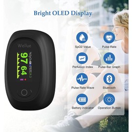 Pulse Oximeter with Bluetooth, Oximeter Finger Oxygen with App, Oximeter Finger with Alarm, Quick Measurement and OLED Display, Black