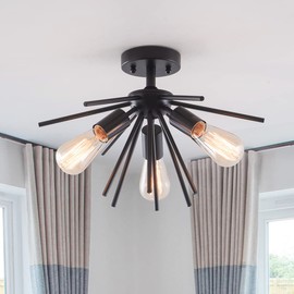 VILUXY Modern Black Flush Mount Ceiling Light Fixture Sputnik Semi Ceiling Lamps 3-Light Mid Century for Hallway Entryway Dining Room Bedroom Living Room