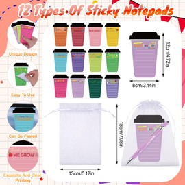 Youdaju 36 Pcs Thank You Coffee Cup Notepads Teacher Inspirational Sticky Notes Motivational Sticky Notes Writing Memo Pad with Pen Organza Bag for Teacher Team Staff Employee Appreciation Gift