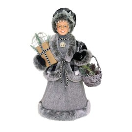 Windy Hill Collection Black & White Stylish Plaid Checkered Mrs. Claus 16" inch Standing Christmas Figurine Figure Decoration 160036