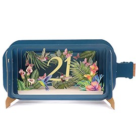Message in A Bottle Flowers 21st Pop Up Birthday Greeting Card by Alljoy Cards MIB097