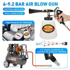 MYPIN Car Cleaning Gun, 6-9.2Bar Dry Blow Gun, High Pressure Compressed Air Blow Gun, Interior Car Cleaning with 2 Nozzles for Vehicle Car Carpet Dashboard Seat Upholstery (Black with Bottle)