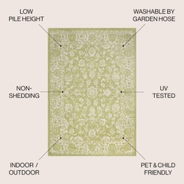 JONATHAN Y SMB100D-4 Tela Bohemian Textured Weave Floral Indoor Outdoor Area-Rug, Coastal, Traditional, Transitional Easy-Cleaning,Bedroom,Kitchen,Backyard,Patio,Non Shedding, Green/Cream, 4 X 6