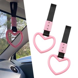 Zikefest 2PCS Heart Shaped Car Handle Straps, Rear Bumper Warning Ring Decor, Rings SUV Bus Car Handle Straps Drift Charm, Loops for Car Interior Exterior Decoration (Pink)