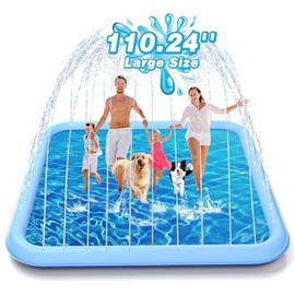 EPN Splash Pad, 155"- 110.24" Size Extra Large Sprinkler Play Mat for Dogs & Kids, Thicker Wading Pool Summer Outdoor Water Toys, Fun Backyard Fountain Play Pad for 3 Age+ Girls Boys Children & Pets