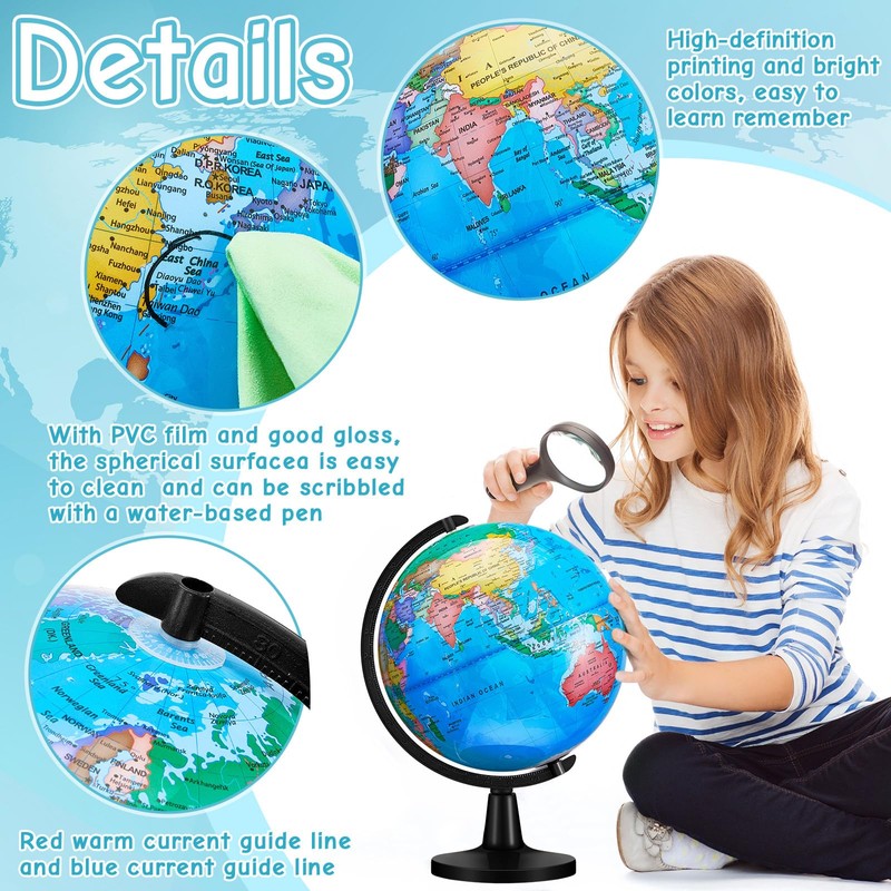 Amylove 13'' Illuminated World Globe with Stand 720°/360° Rotation Rewritable