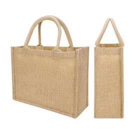 Natural Jute Shopper Bag with Padded Handles Reusable Tote Shopping Bag Burlap Grocery Bag Eco-friendly Shopping Storage Handbag Waterproof Lining Carrier Bag for Shopping Beach Picnic Party Gift Bag