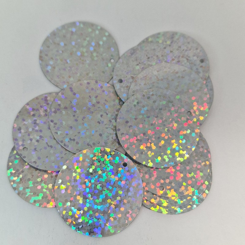 MajorCrafts 30mm 30g 130pcs Holographic Large Round PVC Sequins (Silver)