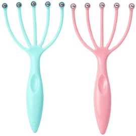 Scalp Massager Hand Claw Massager with Steel Ball, Blue/Pink Hand Five Fingers Claw Steel Ball Massage for Deep Relaxation Spa Head Massager