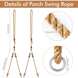 2 Pack Porch Swing Rope Kit Swing Bed Straps Holds 800 lbs Adjustable Polypropylene Rope Heavy Duty Claws for Porch Garden Playground(118 Inches, 9.84ft)