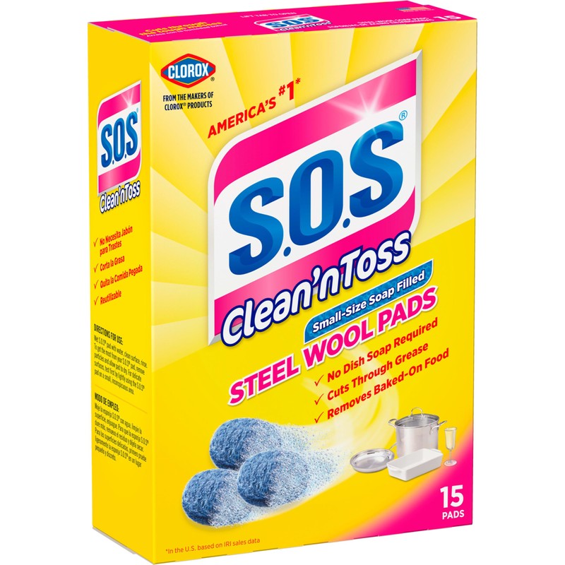 S.O.S Clean ‘n Toss Steel Wool Soap Pads, 15 Count,