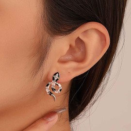 Inilbran Boho Crystal Snake Earrings Gold Rhinestone Snake Studs Earrings Vintage Cz Snake Earring Minimalist Snake Animal Earrings Jewelry for Women and Girls