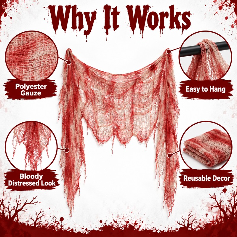 2 pcs Halloween Bloody Gauze Decorations, Horror Bloody Cloth Door