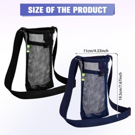 YUYWWAN Pack of 2 Water Bottle Holders, Mesh Water Bottle Covers with Adjustable Shoulder Strap, Portable Water Bottle Bag Bottle Holder for Summer Fitness Hiking Cycling (Black + Navy Blue, M)
