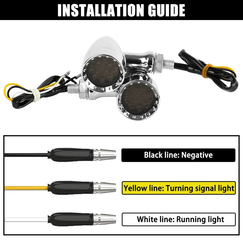 DREAMIZER Chrome Motorcycle Turn Signals 15 LEDs Bullet Front Rear
