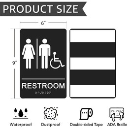 GicnKeuz ADA Braille Unisex Bathroom Signs,9 x 6 Inches Restroom Signs with Self-Adhesive Tape for Business or Office Bathroom and Toilet Door or Wall Décor
