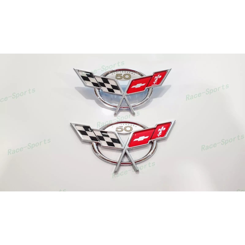 AUTO 2PC Chrome Front Rear 50Th Anniversary Cross Flags Emblems