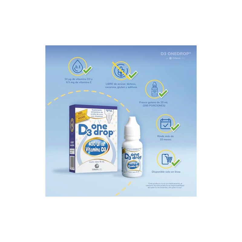 Vitamina D3 ONEDROP frasco con 10 mL, 400 UI