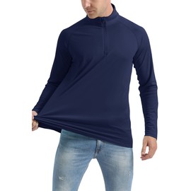 EKLENTSON Men's Rash Guard T-Shirts UPF 50+ Long Sleeve Top 1/4 Zip Hiking Fishing Running Pullover,Navy,S