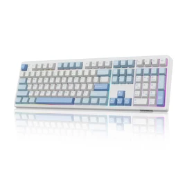 MechLands EPOMAKER TH108 Full Size Mechanical Keyboard, Wireless Gaming Keyboard, 8000mAh Battery, Creamy Gasket, 108 Keys, Hot Swap, Custom Driver, RGB Backlights (Blue&White, Sea Salt Silent Switch)