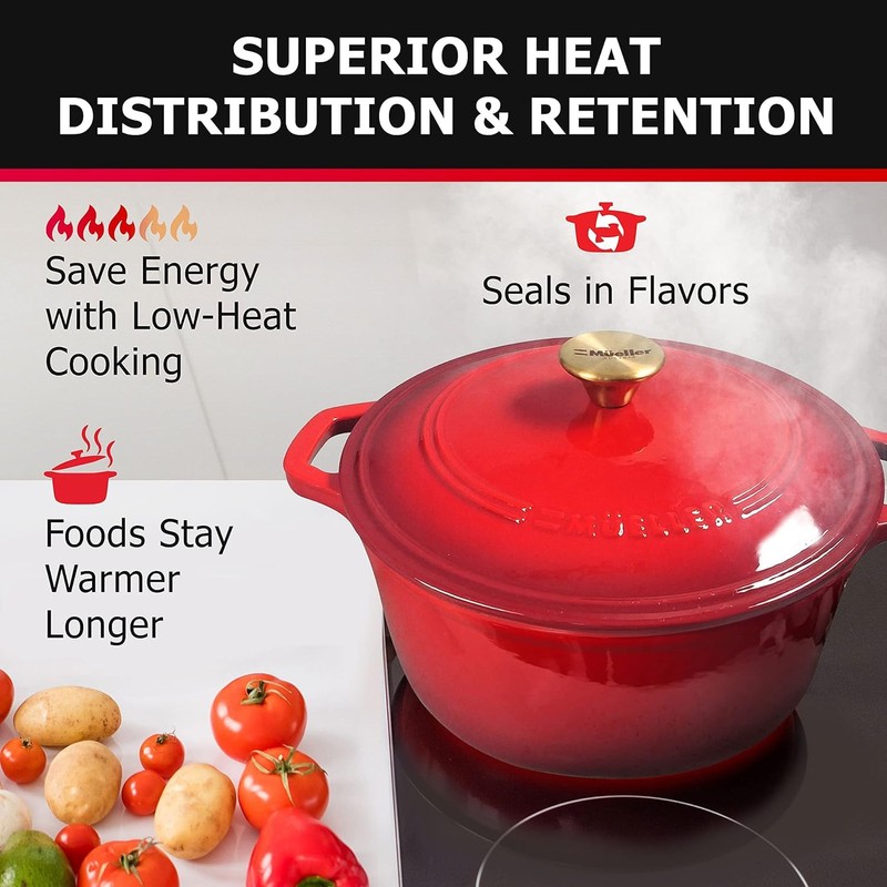 MÜELLERHOME 4.5 QT Enameled Cast Iron Dutch Oven, Heavy-Duty Casserole