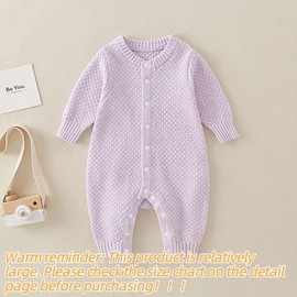 Fnaobai Newborn Boys Girls Sweater Romper Knitted Baby Outfits Toddler Fall Winter Solid Bodysuit Jumpsuit Clothes for 0~24M (Purple, 9-12 M)
