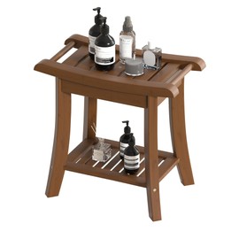 Eastglory Bamboo Shower Bench Stool with Storage Shelf Small Shower Chair Seat for Inside Shower 19 x 10 x 18 Inches Chestnut Brown