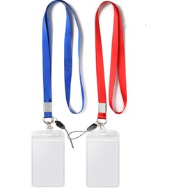 YOUOWO 2 Pack Blue Red Lanyard with Vertical ID Badge Holder,Neck Office Lanyards with Clip,for id Card Holder, id Badges Name Tag Card Holders