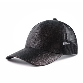 Zsedrut Tolddler Girls Baseball Cap Kids Glitter Trucker Hats Adjustable Summer Sun Hat Mesh Ponytail Caps(Black)