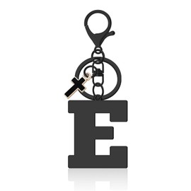 Letter Keyring Alphabet Initial Letter Keychain Christian Keyring Gift for Women A-Z Alphabet Initial Letter Key Chain with Cute Cross Pendant Letter Initials Charms for Purse Handbags Keyring(E)
