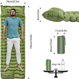 EPhemeralLuxe Sleeping Pad for Camping, Inflatable Sleeping Mat with Adjustable Pillow & Built-in Foot Pump, Lightweight Camping Air Mattress with Waterproof Pongee with TPU Coating for Hiking