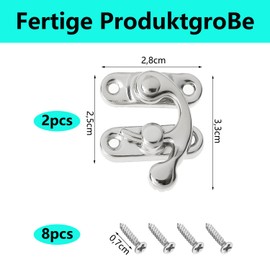 QZKJQDD Right Latch Hook, Antique Vintage Quick Closure, Right Latch Hook Hasp Latch, Antique Decorative Hasp, for Small Wooden Box, Jewellery Box, Wine Box with Screws (Pack of 2)