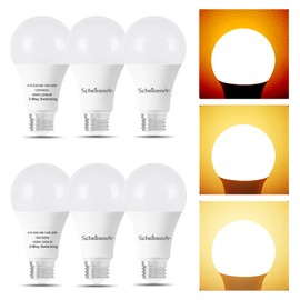 Scheinenda 3 Way Light Bulbs 6 Pack, 𝟑 𝐖𝐚𝐲 𝐋𝐄𝐃 𝐋𝐢𝐠𝐡𝐭 𝐁𝐮𝐥𝐛𝐬 50 100 150W Equivalent, Standard A19 LED Bulbs E26 Medium Base, Warm White 3000K, 500lm-1600lm-2200lm