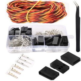 RUNCCI-YUN 30 Sets Servo Plug Set, 3 Pin JR Plug, RC Male Female Plug, Dupont Plug, 2.54 mm Male Female Dupont Pen Plug + 5 m Twisted Wire Servo Cable (Brown, Yellow, Red)