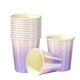 40P Purple Laser Paper Cups,9oz Disposable Tableware Holographic Party Cup