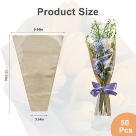 Gainspra 50pcs Flower Bags for Bouquets, 18x10x4'' Medium Floral Wrapping Sleeves, Brown Kraft Papers