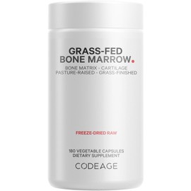 Codeage Suplemento de médula ósea alimentada con pasto – Píldoras de médula ósea liofilizadas, no desgrasadas y desecadas, médula ósea entera cruda, matriz ósea, cartílago – 3000 mg por porción – 180 cápsulas