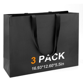 MUIIGOOD Gift Bags With Handles Paper Gags Medium Bulk For Party Shopping Birthday Wedding (3Pcs Black-43 * 32 * 14cm)