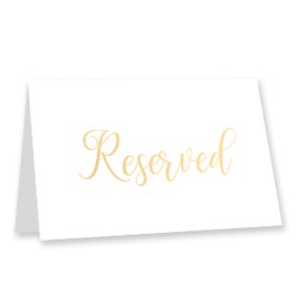 Manta Makes 10 pack gold reserved table signs for a wedding party or celebration restaurant | gold table reserved cards | white card reserved table tent card | double sided reserved signs for tables