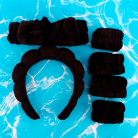 AOPRIE SPA Headbands for Washing Face Makeup Headbands with Bow Hair Band Women Facial Head Band Wrist Towel Wraps For Shower Face Mask Black 2 Style Black, 6 Pack