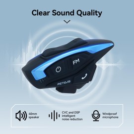 Retevis EZTalk 3A Motorcycle Helmet Headset, 5.1 Wireless Helmet with Clear Sound, 3s Reconnect, 28h Intercoms, 1000m Long Range Talkie, FM, IP65, Motorcycle Intercom for Cycling, Commuting (1 Pcs)