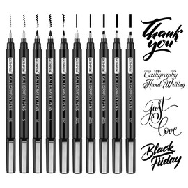 Calligraphy Pen, 10 Size Calligraphy Pens for Writing,Calligraphy markers, Brush Pens Calligraphy Set for Beginners,Black Archival Ink Pens, Hand Lettering Pen for Art Drawing,Sketching,Scrapbooking