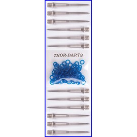 THOR-DARTS ®™ Interchangeable Tips (MS3si) (Pack of 12 = 4 Set + 100 Rubber Rings, Blue) Converter, Conversion Points, Steel Dart Tips, 2BA
