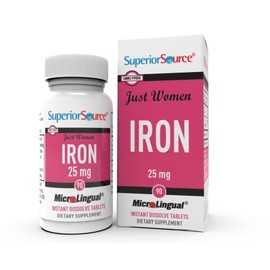 Superior Source Just Women - Iron 25 mg, (Ferrous Fumarate), Under The Tongue Quick Dissolve Sublingual Tablets, 90 Count, Easily Absorbed, Assists Red Blood Cell Formation, Non-GMO