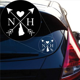 Yoonek Graphics New Hampshire Love Cross Arrow State NH Decal Sticker for Car Window, Laptop and More. # 1095 (4" x 4", White)