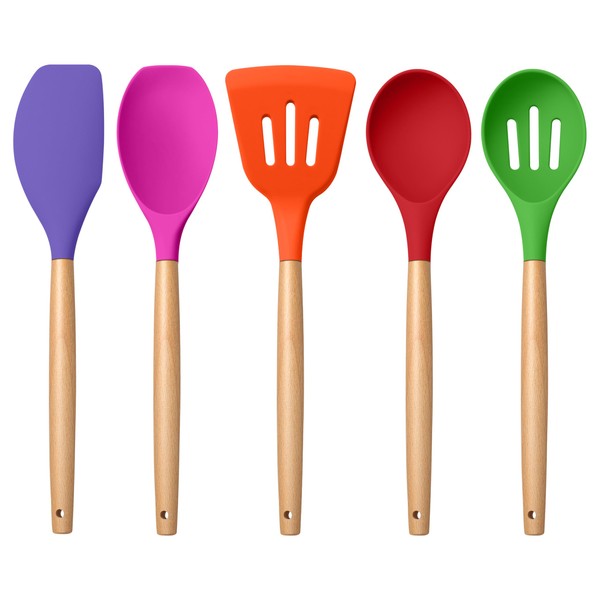 E-far Silicone Cooking Utensils Set, 5-Piece Kitchen Utensils Set with