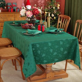 Honellaty Christmas Tablecloths, Jacquard Fabric Green Table Cloth Rectangle 60x120 inch, Winter, Xmas and Holiday Tablecloth for Home,Dinner,Party