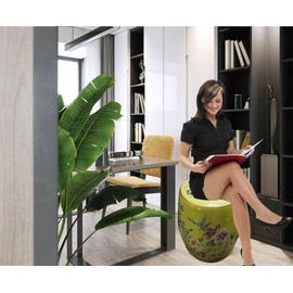 LANYANZI Chinoiserie Ceramic Drum Stool - Versatile Decorative Garden stools, Glazed Hollow Flower and Bird Changing Stool,Suitable for Living Room,Balcony,Garden,Etc (Yellow)