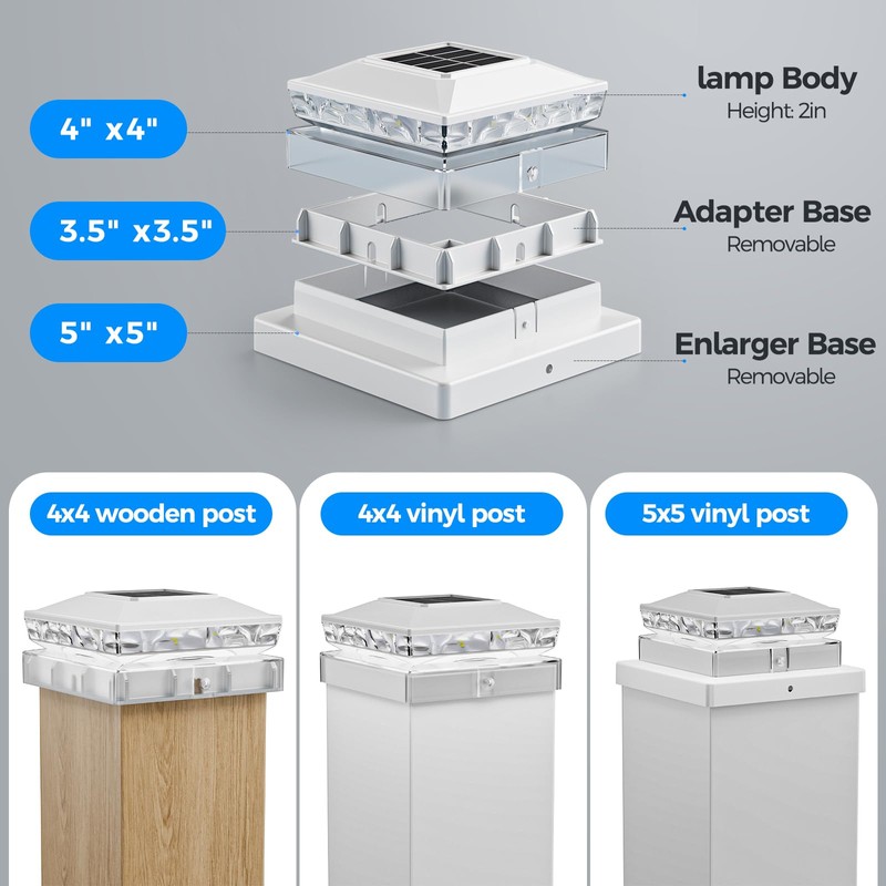 Solar Post Cap Lights, 6500K Cool White IP65 Waterproof Solar
